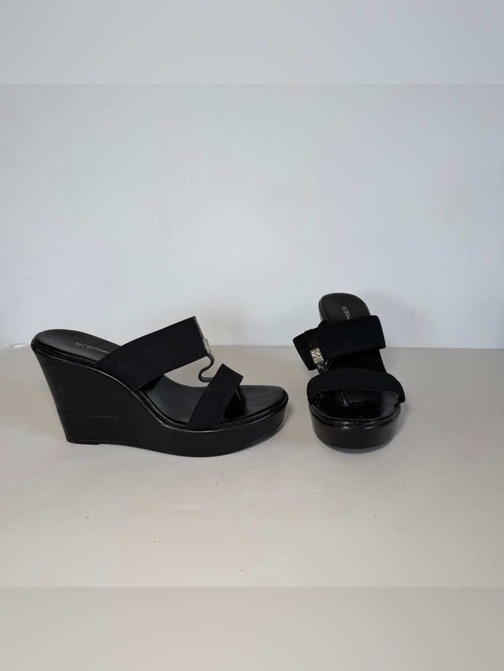 BCBGeneration Black Slip On Wedges Size 8